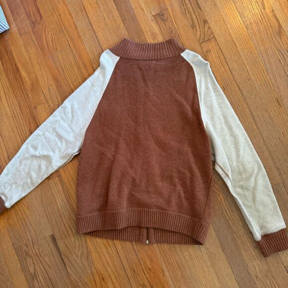Trailer Mens Brown Cream Long Sleeve Wool Zip Up Sweater Large - Picture 9 of 10
